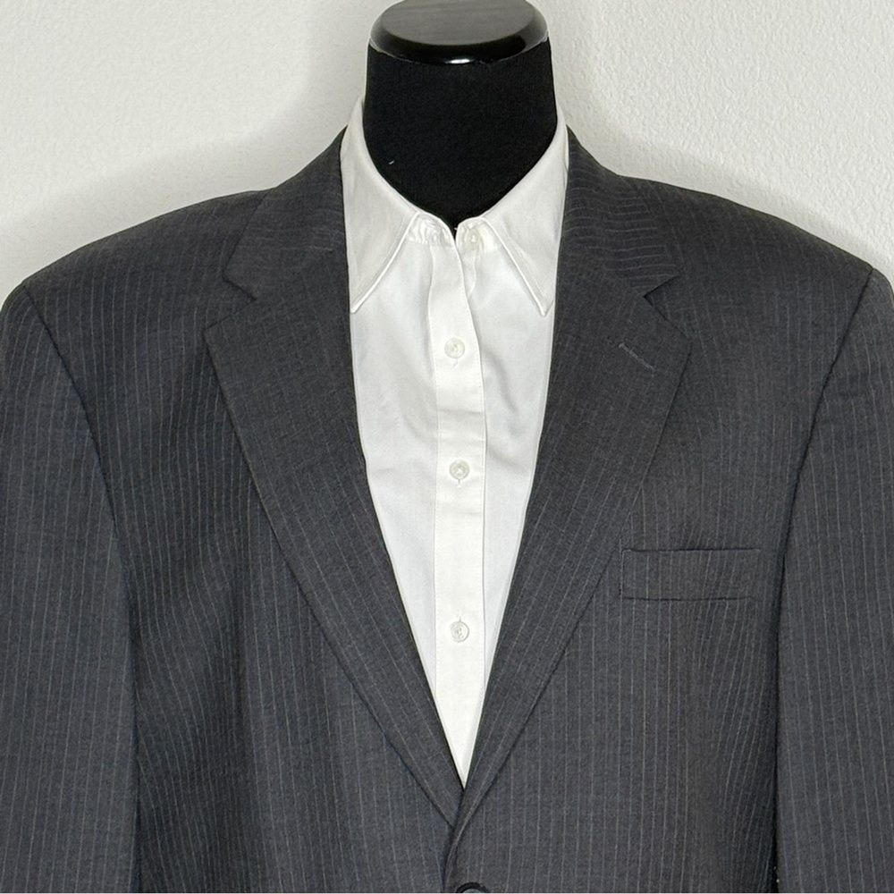 Tasso Elba Sport Coat Blazer 40R‎ Charcoal Gray Wool Pin Stripe - Picture 4 of 14
